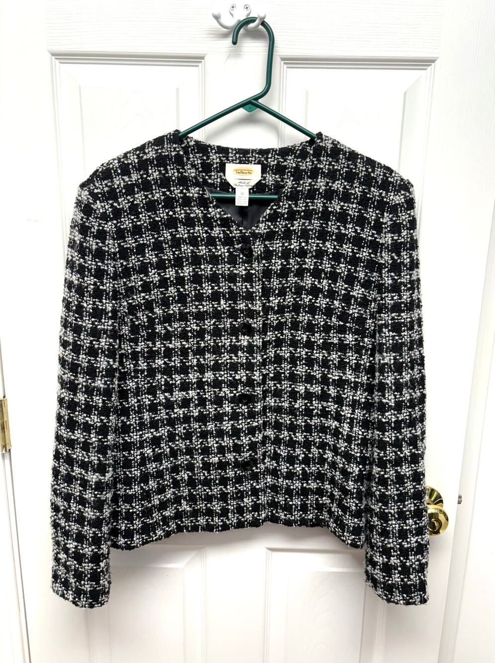 Talbots Blazer Vintage Black and White Wool Tweed Jacket, Classic Preppy Size 14